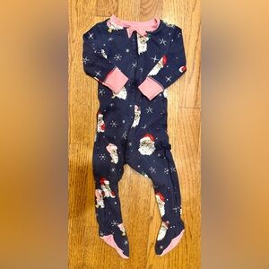 The Beaufort Bonnet Company Santa Print Pajamas - Navy and Pink